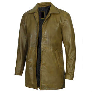 Manteau trench en cuir véritable pour homme, grande taille, col rabattu, simple boutonnage, manches longues, couleur unie - Product Image 4