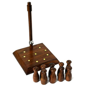 Handcrafted Wooden Tabletop <b>Bowling</b> Game Featuring A Central Swing Ball Post And Miniature Pins For Fun Indoor Entertainment - Product Image 5