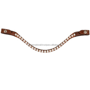 Banda de cejas de caballo de cuero negro y marrón hecha a mano personalizada cristales brillantes banda de cejas de brida de alta calidad para caballos - Product Image 1