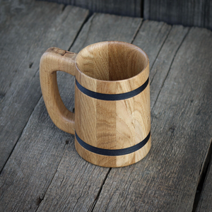 Chope à bière en bois artisanale traditionnelle de haute qualité avec intérieur et poignée en acier |   Écologique, durable, style classique, 100-400 ml - Product Image 2