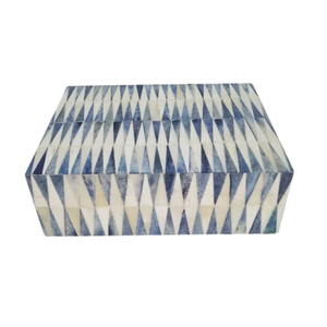 Decorative Handcrafted Bone Inlay <b>Box</b> | Blue White Geometric Keepsake <b>Storage</b> <b>Box</b> | Luxury Home Decor Gift <b>Box</b> for Table & Shelf - Product Image 2