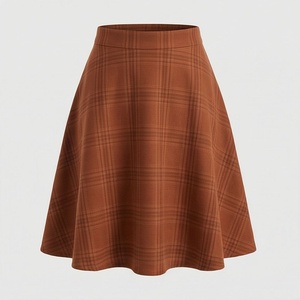 Women High Waist A-Line Plaid Wool Skirt Knee-Length Autumn Style Comfortable Woven Fabric - Product Image 1