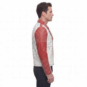 Men Genuine Leather Studded <b>Jacket</b> Men's Front Zip Leather Studded <b>Jackets</b> Mens Leather Studded <b>Biker</b> <b>Jacket</b> With Side Pocket - Product Image 3