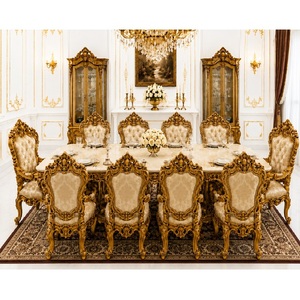 Los Mejores Juegos de Comedor con Diseño Maharaja para Interiores de Lujo, Compre una Mesa de Comedor con Sillas de Terciopelo Rojo, Muebles de Comedor de Madera para 8 Personas - Product Image 3