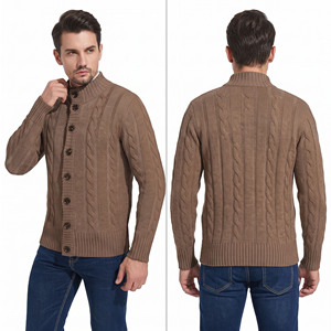 Cárdigan de Punto Marrón para Hombre, Manga Larga, Cierre de Botones, Color Sólido, Corte Regular, Suéter de Invierno 100% Acrílico - Product Image 3