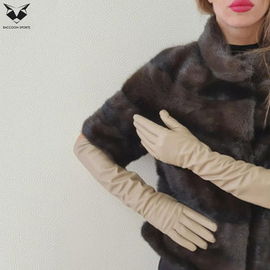 Classy Beige <b>Long</b> Leather <b>Gloves</b> Women Opera Length Faux Leather Mittens High Quality Lady Autumn Winter Fashion Accessories - Product Image 2