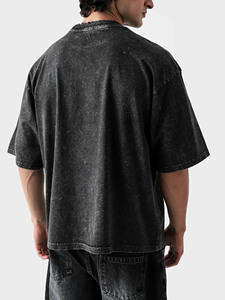 T-shirt décontracté en molleton à manches courtes pour homme, col rond, en coton premium, style streetwear vintage délavé, séchage rapide et respirant - Product Image 4