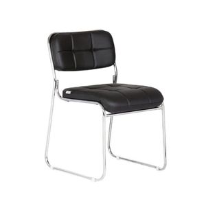Chaise de bureau de direction moderne à dossier moyen sans roulettes, siège en PVC noir, structure en métal chromé pour réunions et visiteurs - Product Image 1