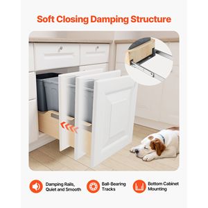 Cestino per rifiuti e riciclo estraibile in legno da 35 QT X2 con doppio lavello, per mobili da cucina, set da 2 pezzi, organizer per armadietto - Product Image 2