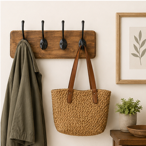 Rustic Wall Mounted Coat Rack With 4 Heavy Duty Metal Hooks Wooden Entryway Key <b>Holder</b> And <b>Hat</b> Organizer For Living Room - Product Image 2