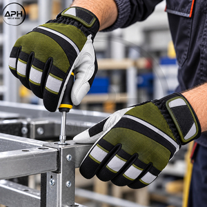 Guantes de Montaje Color Verde Oliva y Blanco con Paneles Negros en los Dedos y Costuras Ergonómicas en la Palma, Guantes de Montaje Personalizados al por Mayor - Product Image 6