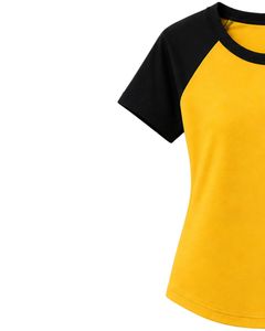 Customized Yellow And Black <b>Raglan</b> T Shirt For Women Casual Crew Neck Short Sleeve Cotton Blend Baseball Style Summer Tee <b>Top</b> - Product Image 2