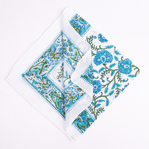 Blue White Floral Cotton Bandana Breathable Casual Wear Spring Summer Kerchief <b>Scarf</b> <b>Square</b> Patterned Headwrap - Product Image 4