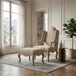 Fauteuil lounge et ottoman en bois massif à dossier haut |   Salon de suite d'hôtel |   Cadre sculpté néoclassique |   Fabricant de meubles OEM - Product Image 6