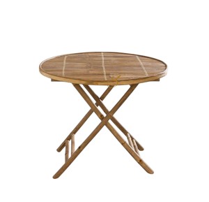 Rustic Bamboo Folding <b>Table</b> Round Bistro <b>Table</b> Eco-Friendly <b>Portable</b> Wooden Side <b>Table</b> For Outdoor Garden Backyard Event - Product Image 2