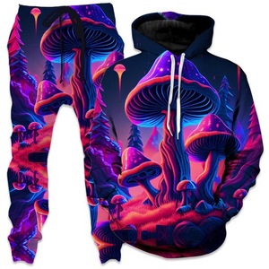 Ensemble de survêtement unisexe à sublimation motif champignon psychédélique, comprenant un sweat à capuche et un pantalon de jogging décontracté à cordon de serrage pleine longueur - Product Image 3