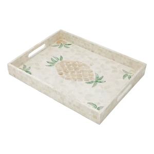 Plateau rectangulaire en nacre tropicale, motif ananas, mosaïque de coquillages, avec poignées découpées, pour la décoration de la maison - Product Image 1