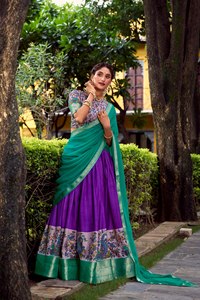 Nueva y Hermosa Colección de Lehenga Choli de Seda Tussar para Mujer, Largo hasta el Suelo, con Estampado y Trabajo en Foil - Product Image 1