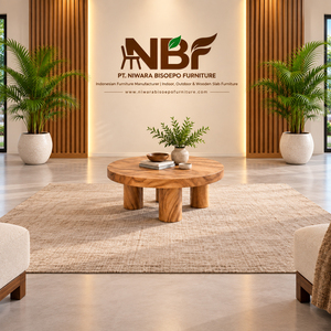 Table basse ronde Kavana, style organique moderne, en bois de Suar massif, qualité supérieure, plateau épais, pour un espace de vie contemporain, vente en gros - Product Image 6