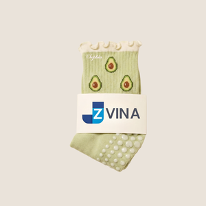 Custom Logo Jacquard Avocado Grip Socks Non <b>Slip</b> Pilates Yoga Barre Socks Cute Ruffle Cotton Socks for Women OEM ODM - Product Image 1