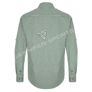 Chemises bavaroises pour hommes, coupe ajustée, manches longues, coton, à carreaux, vert et blanc, boutonnées. - Product Image 4