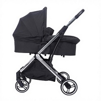 Nouvelle arrivée : poussette bébé avec cadre en alliage d'aluminium, siège en tissu, 0-3 ans, réversible, pliage à une poignée, couleur corail noir