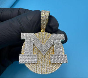 Collier pour homme avec pendentif personnalisé lettre M, serti de diamants de laboratoire, plaqué or, style hip-hop, bijoux bling-bling - Product Image 6