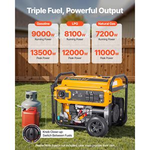 เครื่องกำเนิดไฟฟ้าแบบพกพา Tri-Fuel 13500W พร้อมระบบปรับความเร็วอัตโนมัติ ใช้ได้กับแก๊ส LPG และแก๊สธรรมชาติ พร้อมพอร์ตจ่ายไฟ DC - Product Image 2