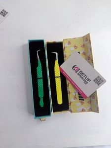 Pince à cils professionnelle de haute qualité, motif personnalisé jaune-vert, en acier inoxydable de précision, marque privée, 90 pinces à cils - Product Image 1