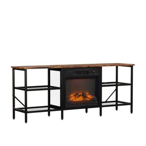 Luxury Modern Weathered Wood 58" TV <b>Stand</b>/Console Table for 18" Electric Fireplace 4 <b>Shelves</b> Living Room Use - Product Image 1
