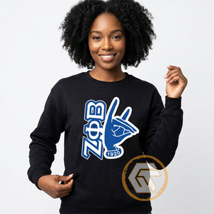 GREEK TREASURES Sweat-shirt décontracté pour femme en molleton de coton gris à col rond, brodé avec la lettre grecque Zeta Phi Beta, respirant - Product Image 4