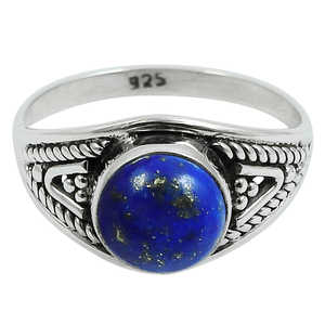 Anillos de Boda Clásicos de Plata de Ley 925 con Brillante Piedra Preciosa de Lapislázuli de Corte Redondo, Anillo Boho Perfecto para Hombres y Mujeres - Product Image 1