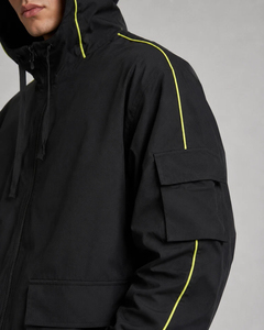 unisex all black hooded windbreaker jacket Neon Piping Tech wear Streetwear Sports Clothing Blank Active Sports Wear Long Sleeve - Product Image 3