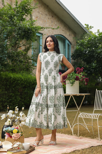 Elegant Hand Block Print Cotton Women Dress With Sewing Pattern Maxi Standard <b>Plus</b> <b>Size</b> New Arrival Women Clothing Custom Dress - Product Image 4