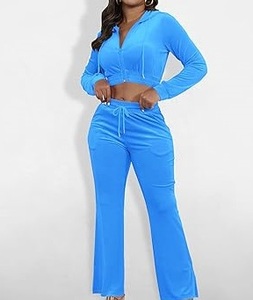 Wholesale Track Suit For Women Sexy Clubwear Breathable Baggy Joggers Set Crop Top Womens Zip Up <b>Velour</b> Velvet <b>Tracksuits</b> Set - Product Image 5