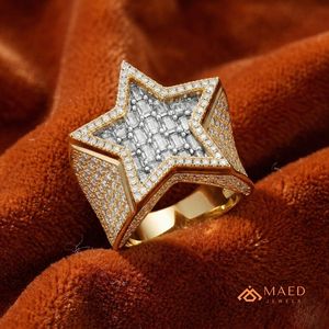 Moissanite <b>Ring</b> <b>Mens</b> Iced Out Star <b>Ring</b> Baguette Halo Statement Jewelry Rose Gold Finish Gift for Him Premium Design - Product Image 2