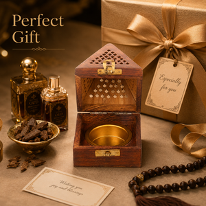 Luxury Handmade Wooden Pyramid Bakhoor Burner Box | Arabic <b>Oud</b> Incense Burner with Brass Cup | Wooden Incense Holder for Home - Product Image 2