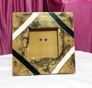 Antique <b>Rustic</b> Solid Wood <b>Photo</b> <b>Frame</b> Handmade Fractal Wood Burning Picture <b>Frame</b> with Turquoise Resin Inlay Home <b>Photo</b> <b>Frame</b> - Product Image 4