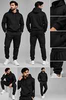 Setelan Training Pria Trendy Polos Berkerudung, Bahan Fleece Khusus, Pakaian Olahraga Musim Dingin, Setelan Jogger Bernapas 280g, Produsen OEM