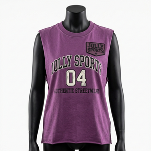 Camiseta sin mangas para mujer, de algodón jersey, color morado, tela suave y transpirable, con estampado de logo, camisetas de algodón sin mangas para mujer - Product Image 1