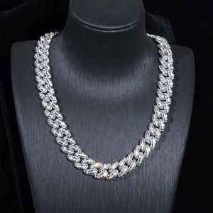 Trending 14mm 18mm Mosaic Setting <b>Cuban</b> <b>Link</b> <b>Chain</b> Moissanite <b>Cuban</b> Bracelet Necklace Custom Hip Hop Diamond <b>Cuban</b> <b>Links</b> - Product Image 2