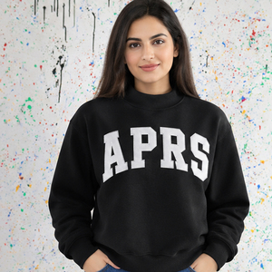 Suéter de cuello alto D9 con estampado de letras gris APRS, bordado de logotipo del capítulo, ropa universitaria al por mayor - Product Image 2