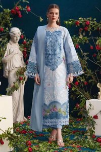 Salwar Kameez bleu brodé de fleurs pour femme, coupe ample, longueur ras du sol, tenue ethnique traditionnelle style mariage Inde Pakistan - Product Image 2