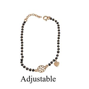 925 Sterling Silver Adjustable Black Bead <b>Mangalsutra</b> Design <b>Bracelet</b> with Elegant Heart & Geometric Charm Stylish & - Product Image 5