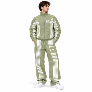 Conjunto Deportivo para Hombre, Chaqueta con Cierre y Pantalones Jogger de Pierna Ancha, Color Verde Salvia, Transpirable, Talla Grande, para Invierno - Product Image 1