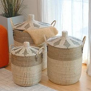 Panier en rotin naturel durable |   Panier en rotin tissé écologique - Rangement décoratif artisanal - Exportation en gros - Product Image 1