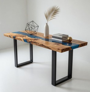 Mesa Consola de Madera Maciza con Resina Epoxi Azul Galaxia TIMELESS CRAFT, Diseño de Río, Mueble de Entrada de Lujo Hecho a Mano, Moderno y Duradero - Product Image 1