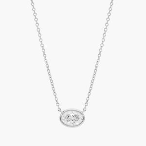 Women's East-West Bezel Solitaire Luxury Pendant <b>Necklace</b> with 1 CTW Oval Cut Lab-Grown Diamond in White Gold - Product Image 5