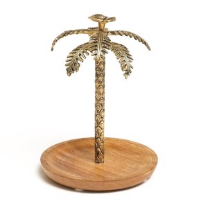Modern Luxury Round Wooden Arabic Decorative <b>Tray</b> with Brass Palm Tree Handmade Dates Serving Bowl Party Disposable - Product Image 1