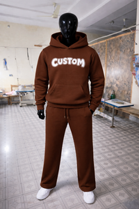 Conjunto Deportivo Personalizado con Logotipo para Hombre, Sudadera con Capucha Marrón, Pantalones Deportivos de Felpa de Algodón, Ropa Deportiva de Invierno para Gimnasio, Conjunto de Dos Piezas - Product Image 6